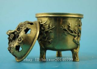 Chinese old copper hand - carved plum blossom three foot censer /daqing mark e01 5