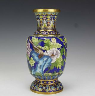 9 " Chinese Export Enamel Cloisonne Bird Floral Brass Mount Shelf Mantle Vase Sms