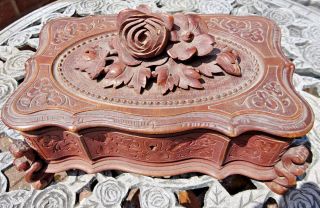 Black Forest Floral Jewelery Box Hand - Carved Circa 1900