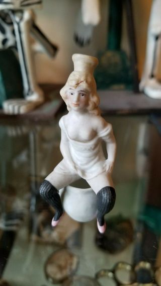 Rare Antique Bisque Porcelain Girl On Pot Peeing Naughty Unique Figurine 4321
