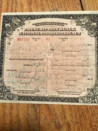 Doctors Bag Prohibition Drug Store Permit To Sell Whiskey - Scranton Pa