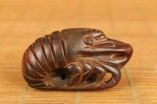 Chinese Old Yak Horn Hand Carved Lobster Statue Netsuke