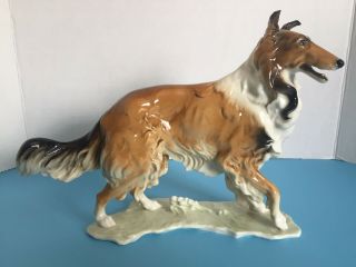 Hutschenreuther Porcelain Rough Collie Dog Figurine - Hans Achtziger - 1950 S -