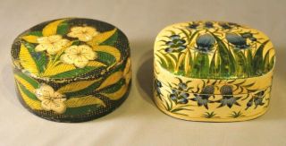 Fine Antique Kashmiri Middle East Hand Painted Floral Paper Mache Trinket Boxes 2