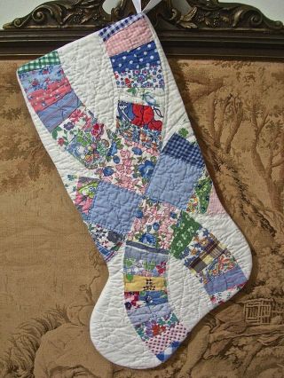 Stocking From 1920 - 1930s Quilt Double Wedding Ring Feed Sack & Novelty Prints 1