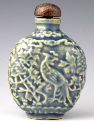 2 7/8” Antique Chinese Porcelain Signed Snuff Bottle W Bird - Mh 12