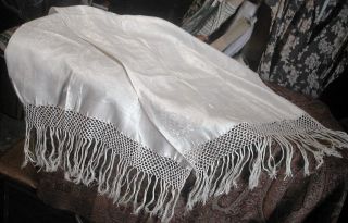 1880s Victorian Linen Paisley Damask Show Towel Scottish W Fringes Large Vg Flax