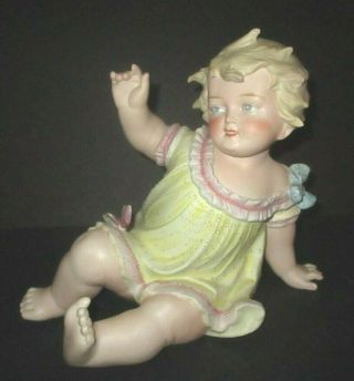 Antique German Piano Baby Large Bisque Porcelain Girl And Butterfly Figure Vtg