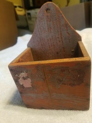 Early Antique Primitive Wall Salt Box In Old Dry Red Crackle Paint