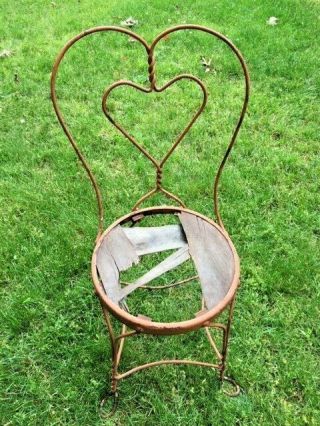 Vintage ice cream parlor chair twisted heart wrought iron 2