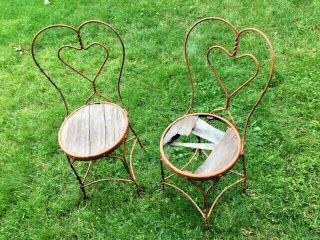 Vintage ice cream parlor chair twisted heart wrought iron 3
