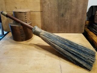 PRIMITIVE ANTIQUE MID 1900 ' S OLD HEARTH OR FIREPLACE BROOM BLUISH COLOR - REMAINS 4