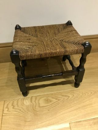 Vintage & Rustic Small Stool With Twisted Wood Legs & String Top - 12 Inch High