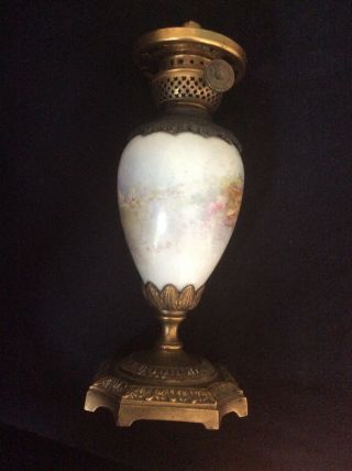 Antique French Sevres bronze & Signed porcelain oil lamp base Cherubs & Flowers 4