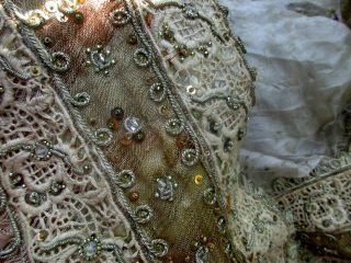 Rare Elaborate Antique Twisted Metal Coil Sequin Sheer Fine Mesh Lace Trim Wide