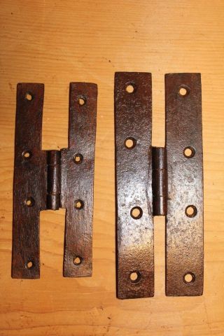 2 Single H Hinges For Antique Pine/oak Cupboard/shutter Wrought Iron Furniture