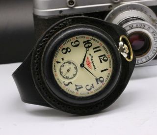 Vintage Military 3602 Molnija Pocket Watch,  Wwi Style Leather Wristband