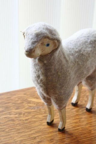 Vintage Handmade Felt and Wood LAMB SHEEP Primitive Doll Animal Figurine 6 