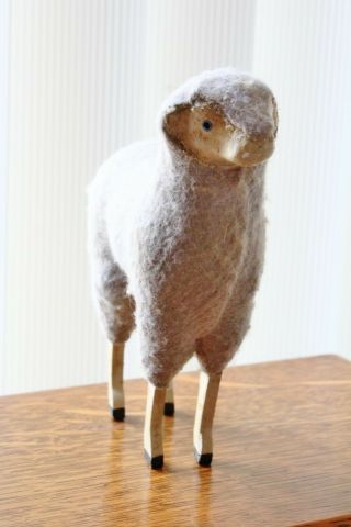 Vintage Handmade Felt and Wood LAMB SHEEP Primitive Doll Animal Figurine 6 