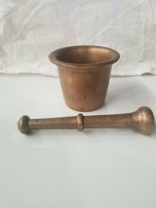 ANTIQUE BRASS MORTAR & PESTLE SET 2