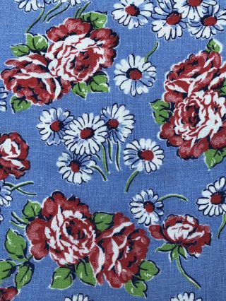 Vintage Cotton Feedsack Quilt Roses & Daisies Fabric 19.  5 Ft X 2.  5 Ft