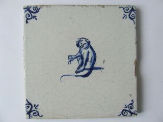 Special Dutch Delft Tile With A Cat 17th.