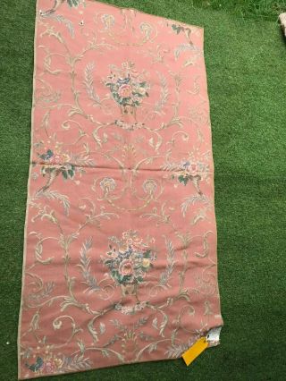 TWO VINTAGE 1940s ARTHUR H LEE HAND BLOCKED PINK FLORAL TAPESTRY FABRIC PANELS 2