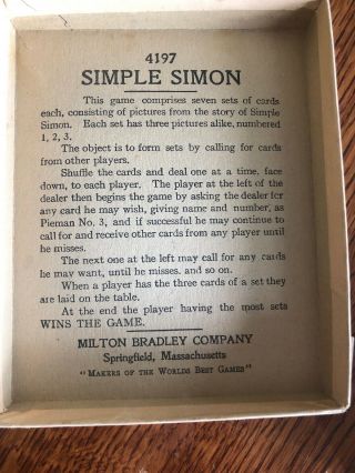 Antique Simple Simon Milton Bradley Card Game Complete in Orig Box Early 1900s 3
