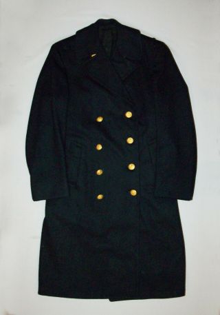 Old Vtg 1960s Vietnam War Us Navy Overcoat Usn Wool 1963 Size 37 Long Chin Strap