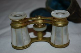 Very Rare Milwaukee Wisc.  E.  F.  Rohn Mother Of Pearl Opera Glasses & Leather Case