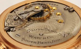 1908 antique South Bend 18 size pocket watch w/ FANCY ENAMELED DIAL 10