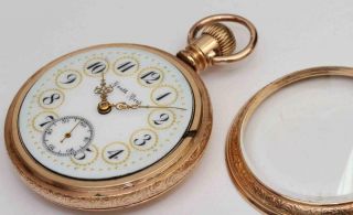 1908 antique South Bend 18 size pocket watch w/ FANCY ENAMELED DIAL 5