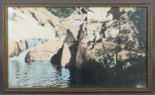 Atq 1900s Lake Arrowhead Deep Creek Fishing Trail Hiking Hand Colored Tint Photo