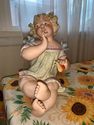 Antique German CONTA BOEHME VICTORIAN PIANO BABY GIRL DOLL Bisque Figurine 7
