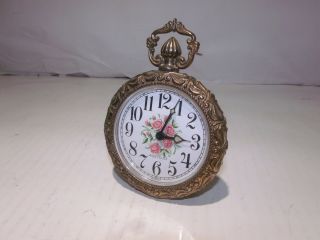 Vintage Westclox Germany Wind Up Alarm Clock Pocket Watch Style Roses