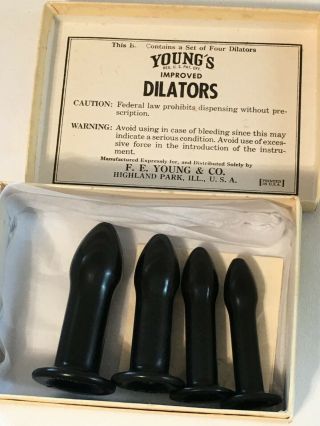 Vintage Young ' s Improved Rectal Dilators.  Set of 4.  Orig box,  general directions 4