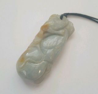 Vintage Carved Chinese Green Jade Stone Large Pendant Bead