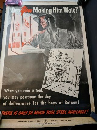 Ww2 Propaganda Poster Japanese Theme Bataan Pow Mowhawk Tools 42 " X 28 "