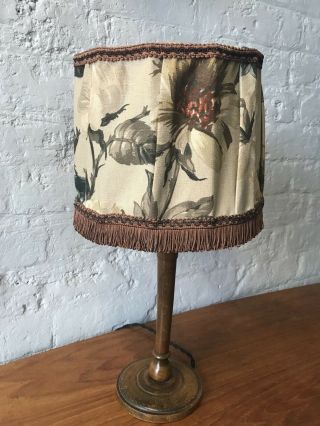 Vintage 1950 ' s 50 ' s Traditional Turned Pine Wooden Table Lamp & Floral Shade 2