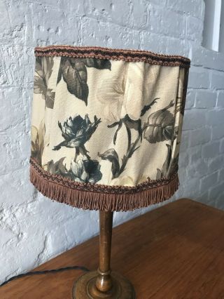 Vintage 1950 ' s 50 ' s Traditional Turned Pine Wooden Table Lamp & Floral Shade 4