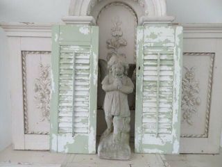 2 Fabulous Old Vintage Architectural Shutters Chippy White & Soft Green Paint