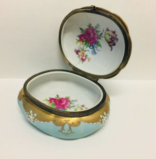 Antique FRENCH Porcelain Enamel Flowers GOLD KT Large JEWELRY Trinket Box Vanity 5