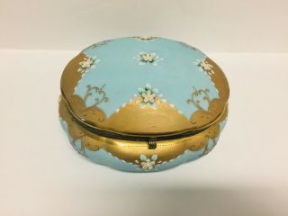 Antique FRENCH Porcelain Enamel Flowers GOLD KT Large JEWELRY Trinket Box Vanity 7