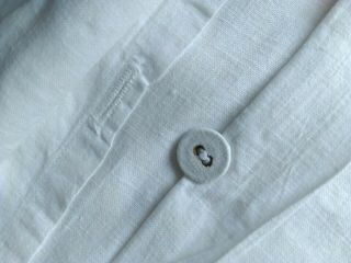 PAIR WHITE ANTIQUE VINTAGE IRISH LINEN OXFORD PILLOWCASES with covered buttons 2