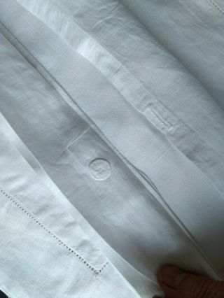 PAIR WHITE ANTIQUE VINTAGE IRISH LINEN OXFORD PILLOWCASES with covered buttons 3