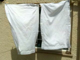 PAIR WHITE ANTIQUE VINTAGE IRISH LINEN OXFORD PILLOWCASES with covered buttons 4