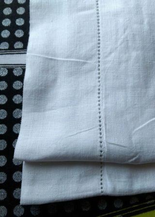 PAIR WHITE ANTIQUE VINTAGE IRISH LINEN OXFORD PILLOWCASES with covered buttons 5