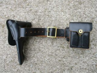 U.  S.  Army Military Police Black Leather Service Belt With Holster,  Ammo Pouch &