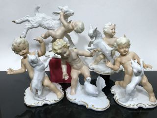 Vtg 5pc Schauach Kunst Germany Nude Boy Putti Boys Porcelain Figurine Statues