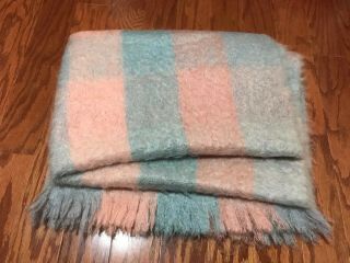 Vintage Liberty Of London Scottish Mohair Throw Blanket Blue Pink